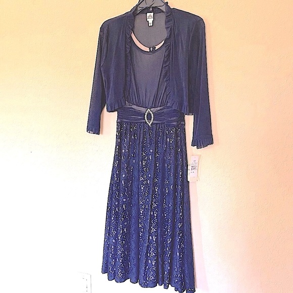Sangria 2pc Womens Navy Blue Lace Fit and Flare Dress size 8. - Picture 8 of 12